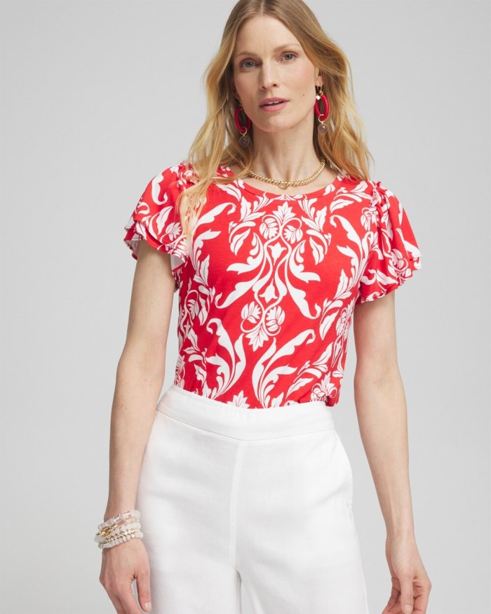 Chicos Red Ruffle Sleeve Tee - Watermelon Punch