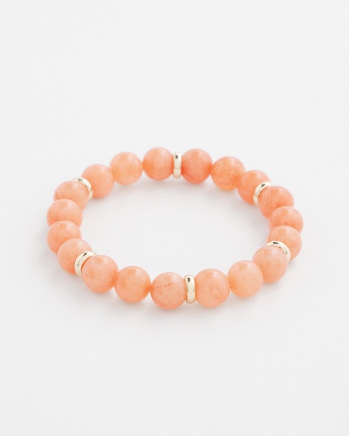 Chicos Pink Jade Beaded Stretch Bracelet - Pink Clay