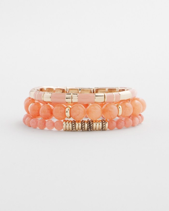 Chicos Pink Jade Beaded Stretch Bracelet - Pink Clay