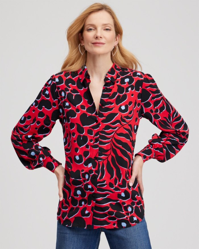 Chicos Twill Animal Print Tunic - Love Letter Red