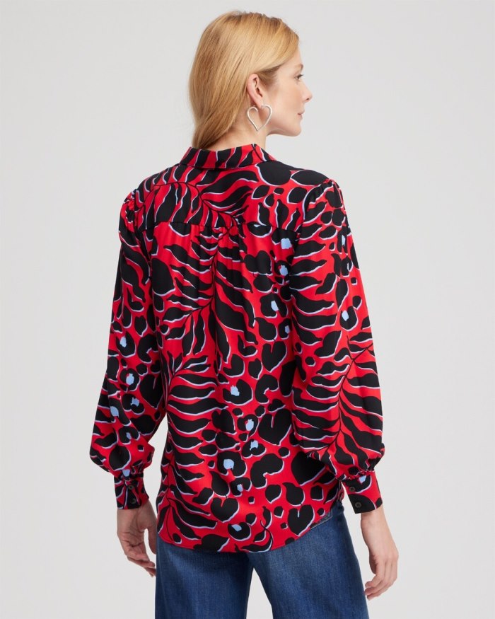 Chicos Twill Animal Print Tunic - Love Letter Red