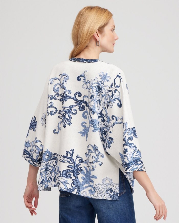 Chicos Jacquard Knit Short Kimono - Azores Blue