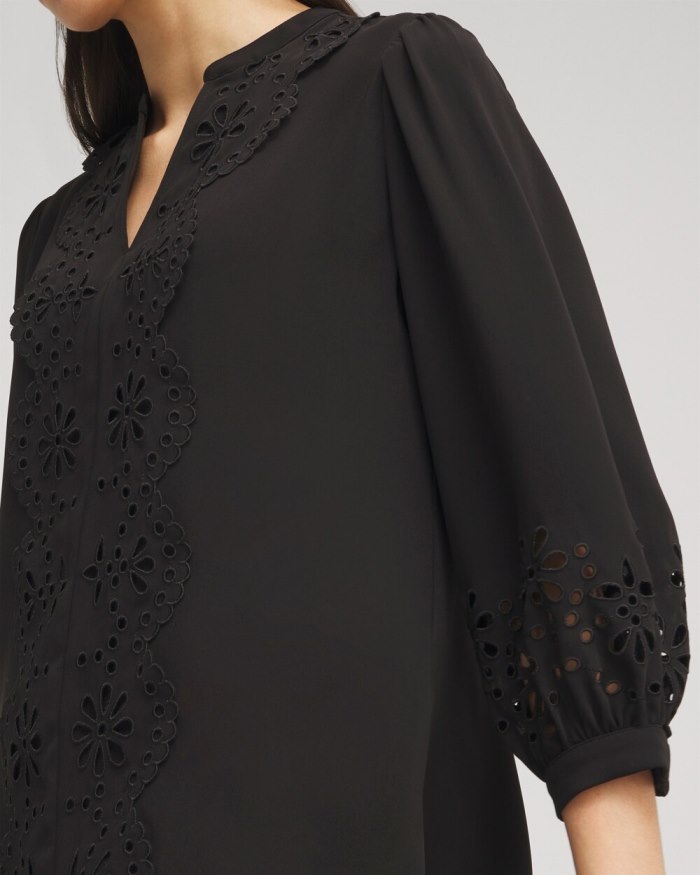 Chicos Satin Eyelet Top - Black