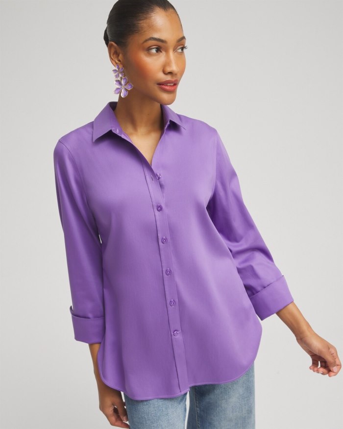 Chicos No Iron 3/4 Sleeve Stretch Shirt - Parisian Purple