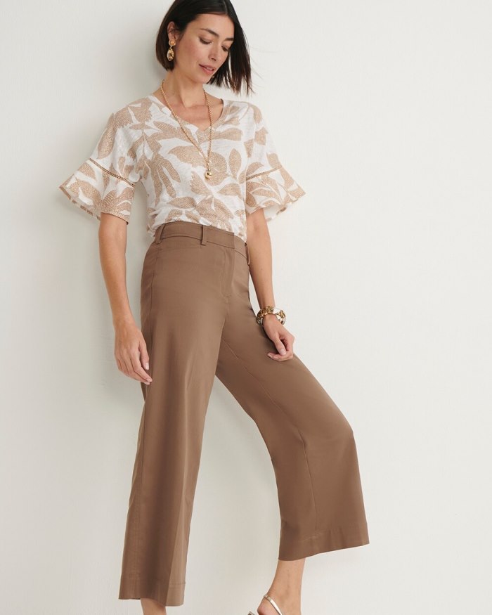 Chicos Cotton Sateen Cropped Pants - Teakwood