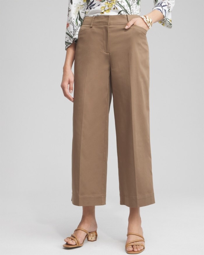 Chicos Cotton Sateen Cropped Pants - Teakwood