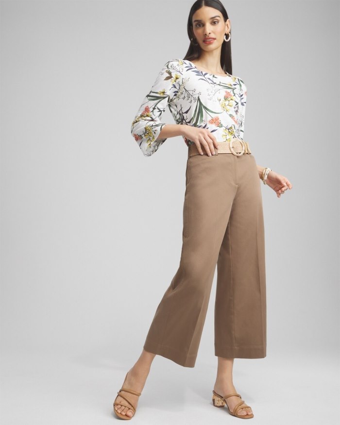 Chicos Cotton Sateen Cropped Pants - Teakwood