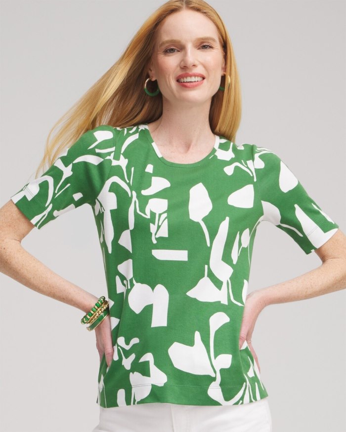 Chicos Abstract Everyday Elbow Sleeve Tee - Verdant Green