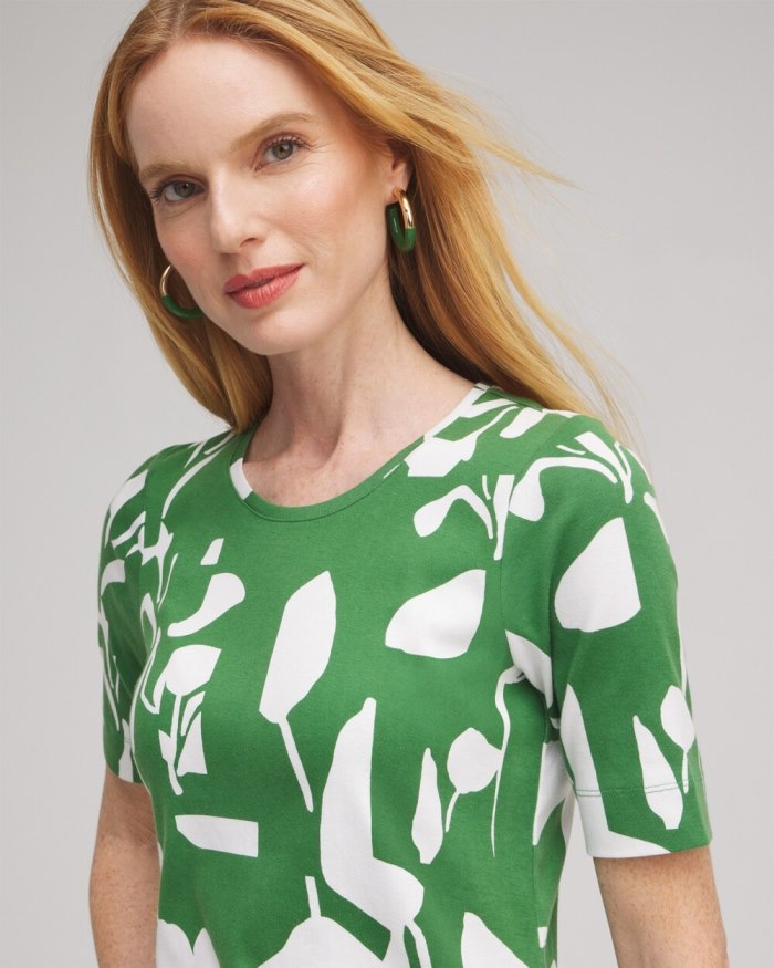 Chicos Abstract Everyday Elbow Sleeve Tee - Verdant Green