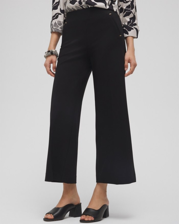 Chicos Juliet Ponte Wide Leg Cropped Pants - Black