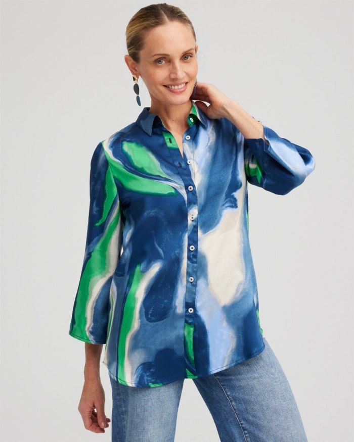 Chicos Drama Sleeve Swirl Print Top - Azores Blue