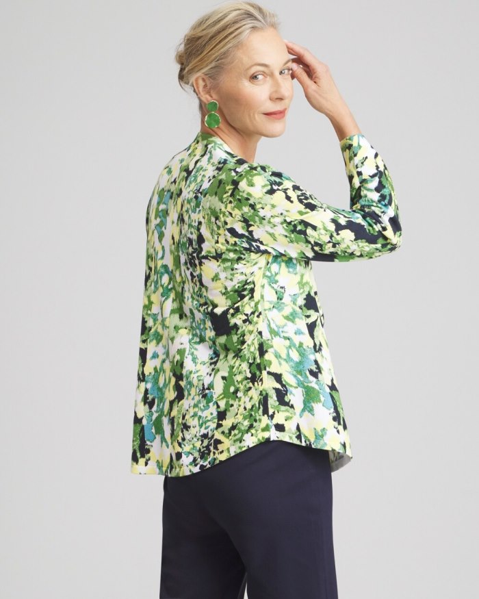 Chicos Spun Rayon Floral Flare Sleeve Cardigan - Verdant Green