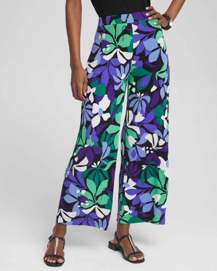 Chicos Travelers Floral Cropped Pants - Purple Nightshade