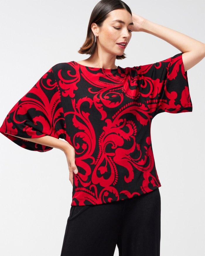 Chicos Travelers Kimono Sleeve Top - Red Allure