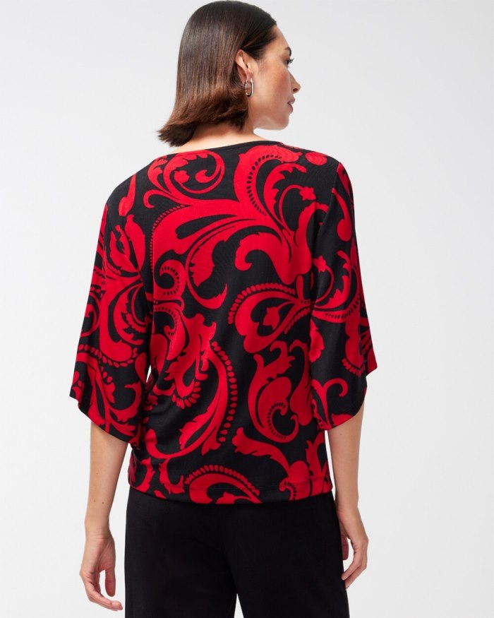 Chicos Travelers Kimono Sleeve Top - Red Allure