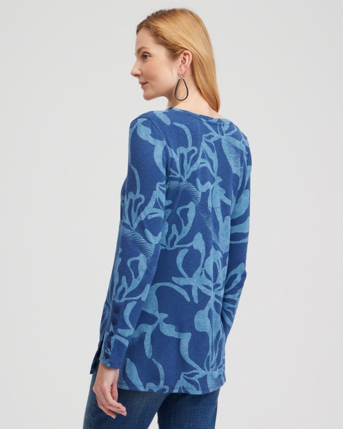 Chicos Abstract Print Button Detail Tunic - Blue Echo