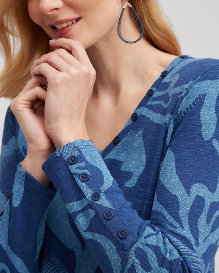 Chicos Abstract Print Button Detail Tunic - Blue Echo