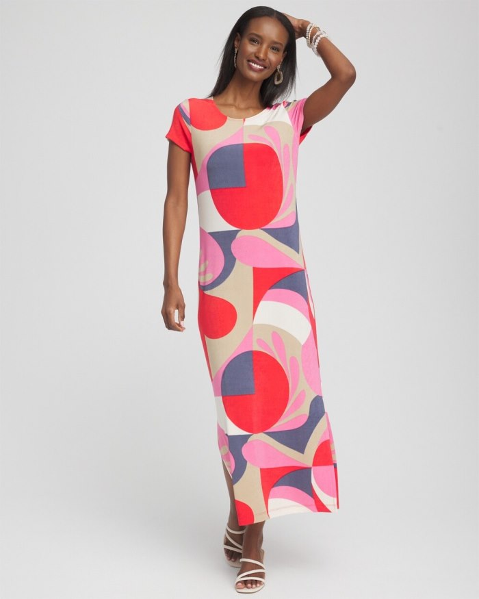 Chicos Travelers Classic Abstract Maxi Dress - Watermelon Punch