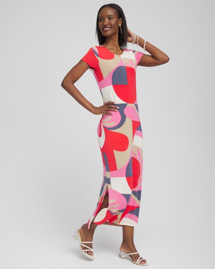 Chicos Travelers Classic Abstract Maxi Dress - Watermelon Punch