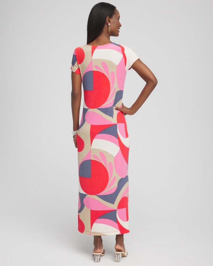 Chicos Travelers Classic Abstract Maxi Dress - Watermelon Punch