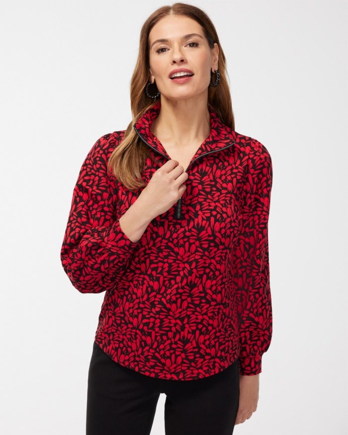 Chicos Zenergy French Terry Print Half Zip Pullover - Wild Poppy