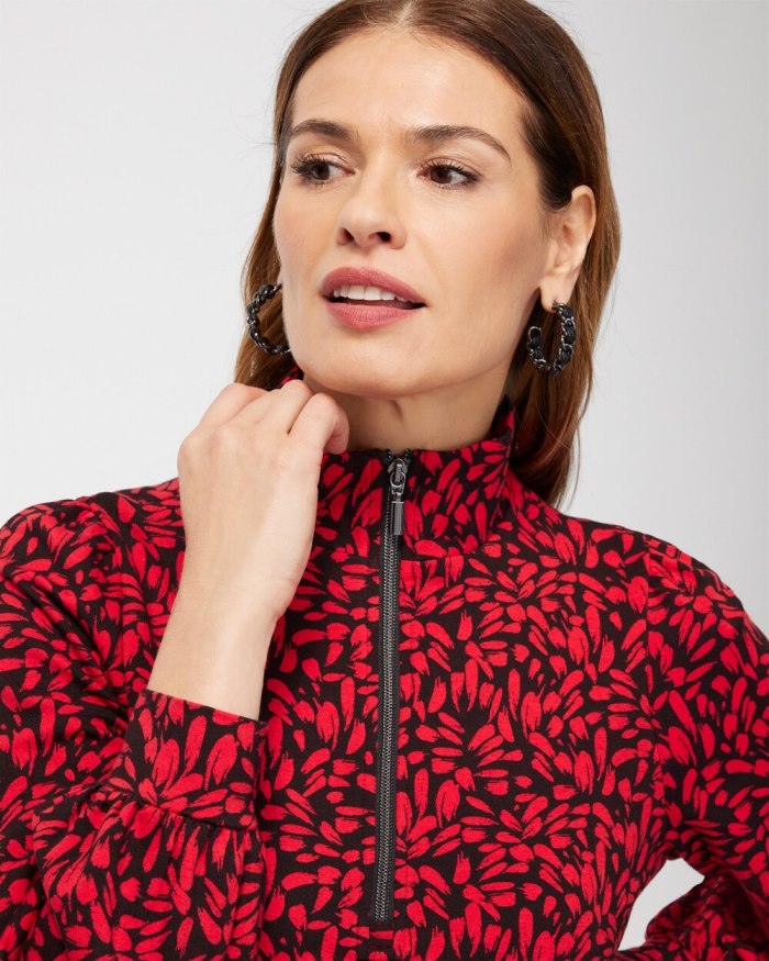 Chicos Zenergy French Terry Print Half Zip Pullover - Wild Poppy