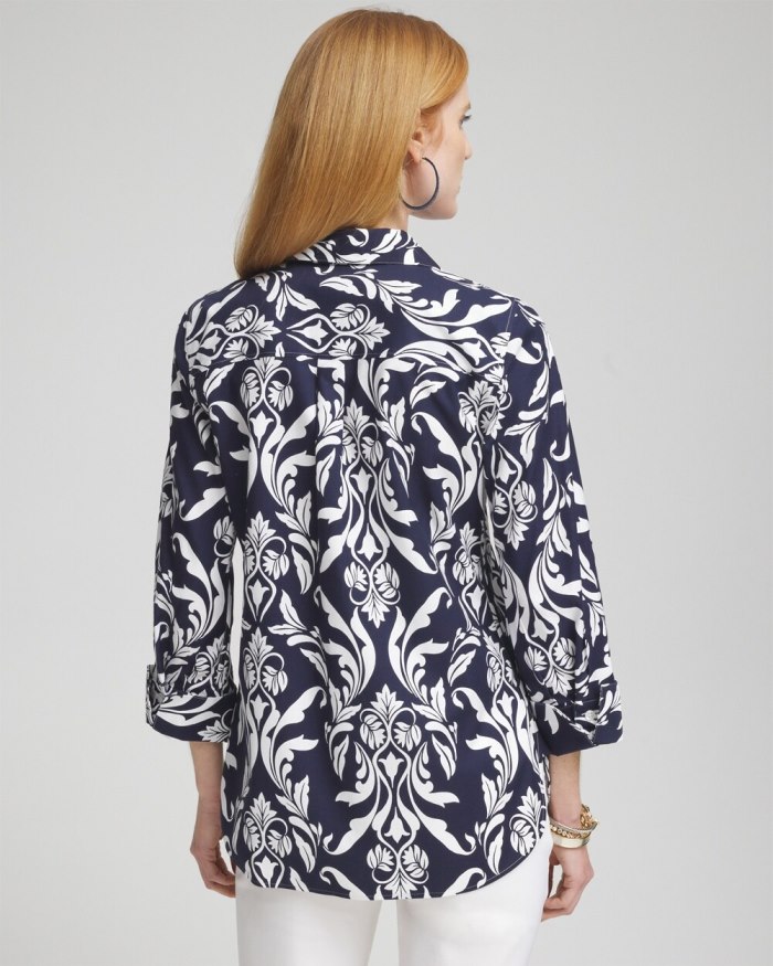 Chicos No Iron Stretch Swirl Shirt - Classic Navy/White