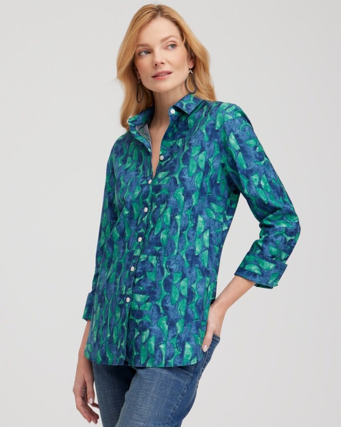 Chicos No Iron 3/4 Sleeve Mixed Half Moon Shirt - Twisted Ivy