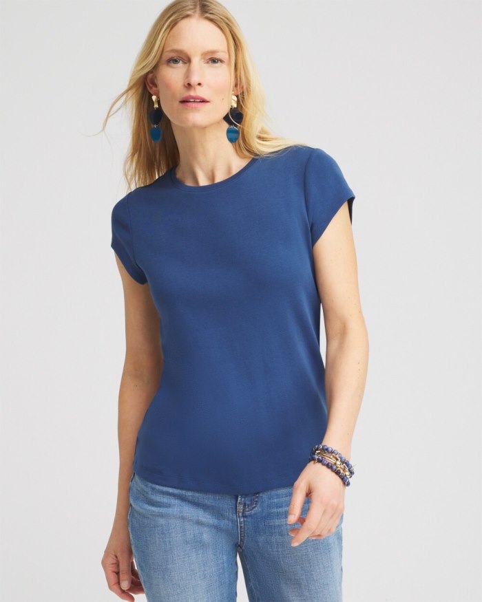 Chicos Cap Sleeve Tee - Azores Blue