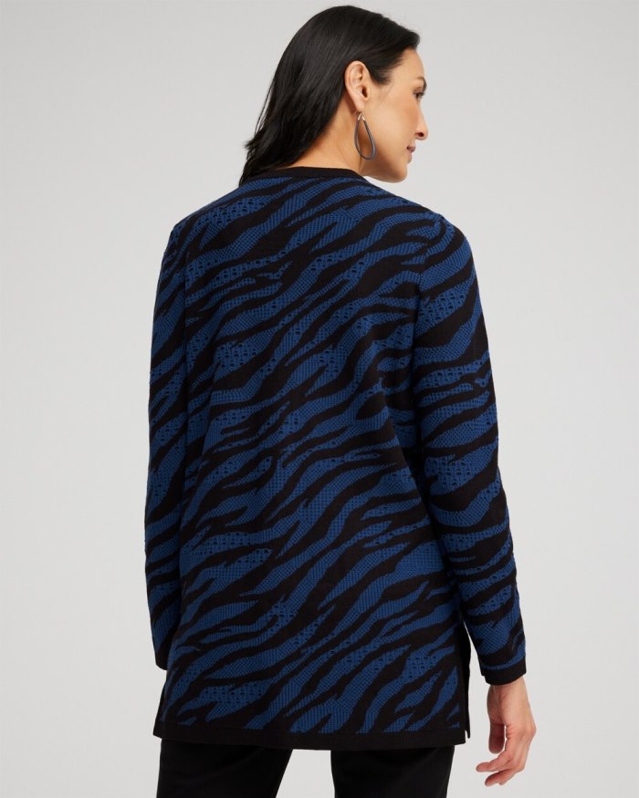 Chicos Double Knit Zebra Print Cardigan - Azores Blue