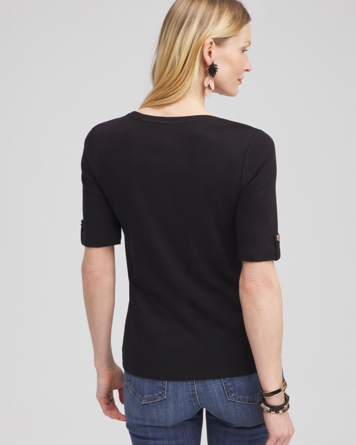 Chicos Elbow Sleeve Cotton Tee - Black