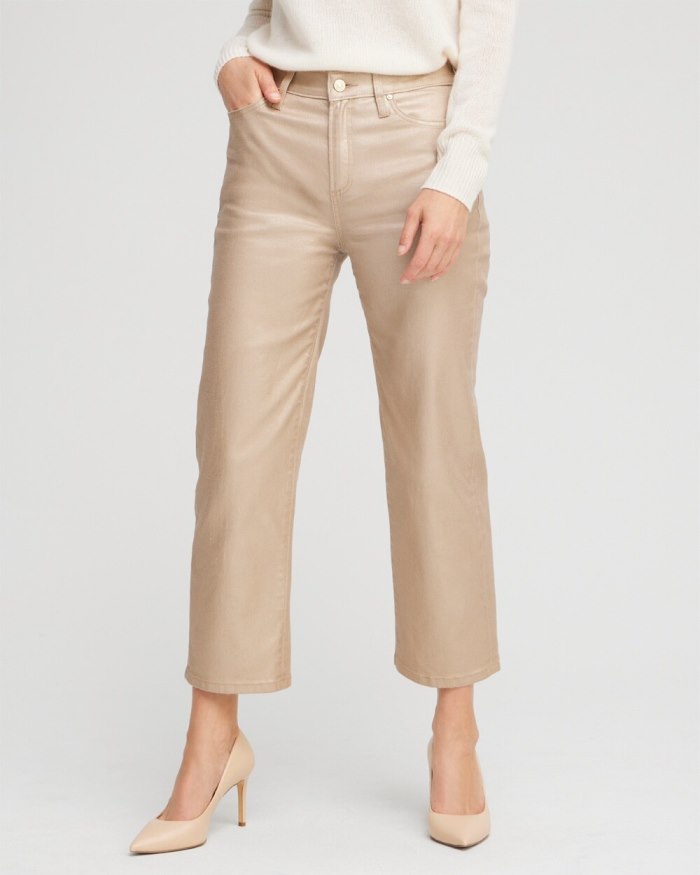 Chicos Coated High Rise Straight Crops - Gold