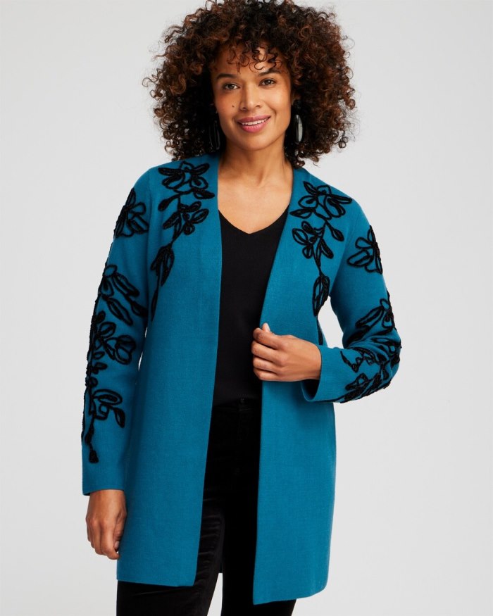 Chicos Chenille Soutache Cardigan - Moonlit Teal