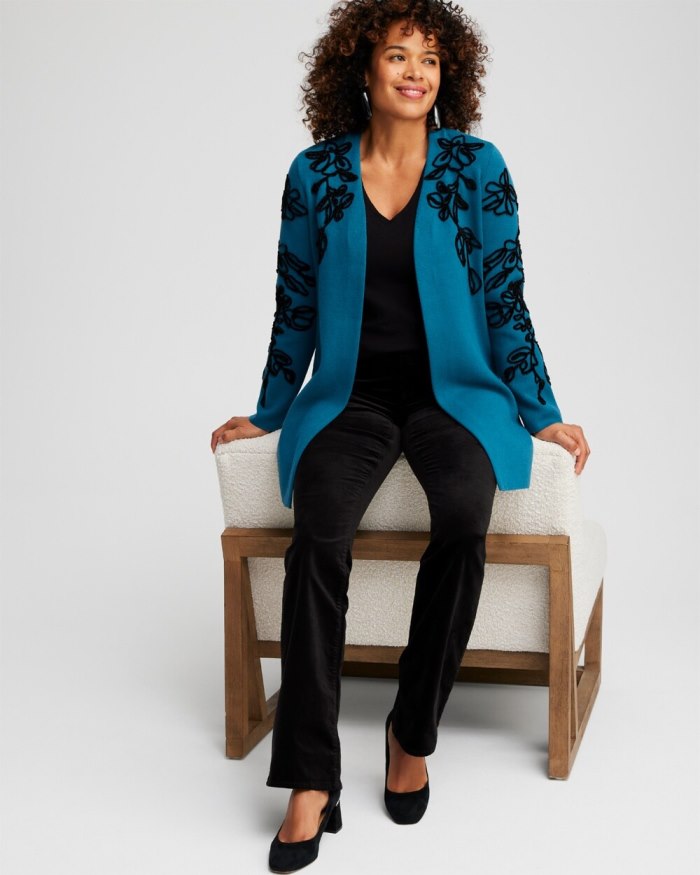 Chicos Chenille Soutache Cardigan - Moonlit Teal