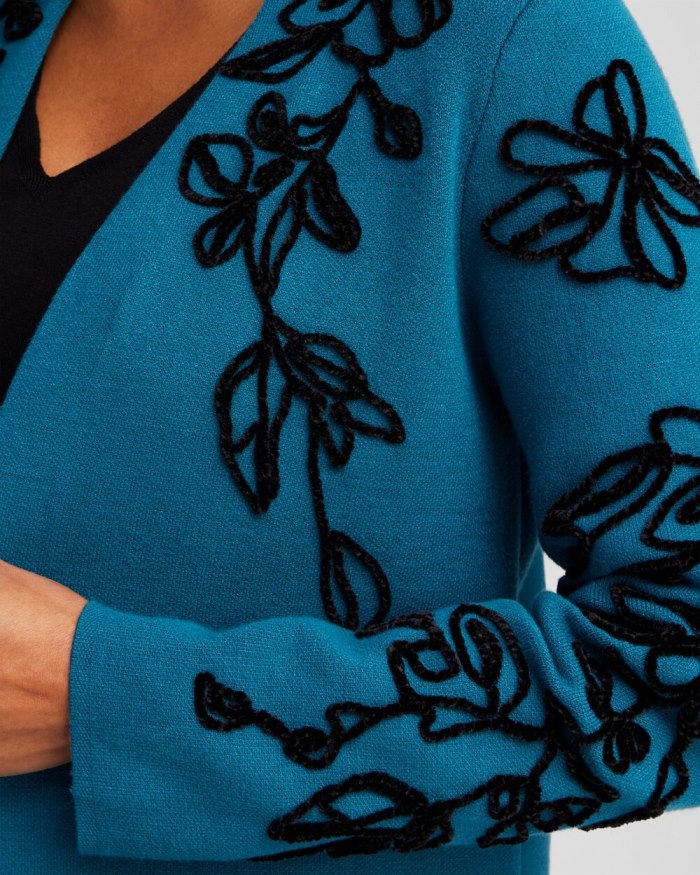 Chicos Chenille Soutache Cardigan - Moonlit Teal