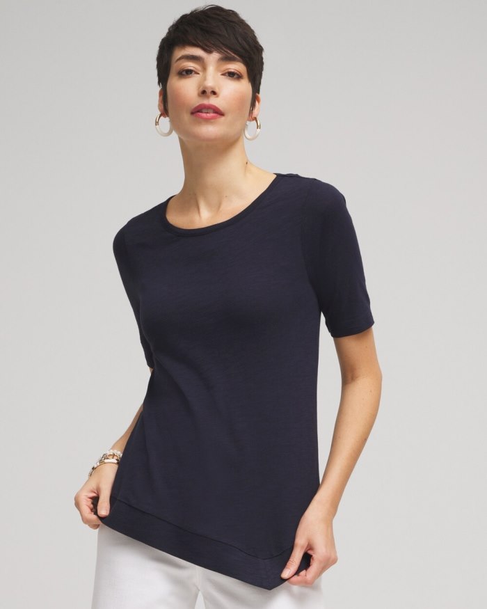 Chicos Asymmetrical Elbow Sleeve Tee - Classic Navy