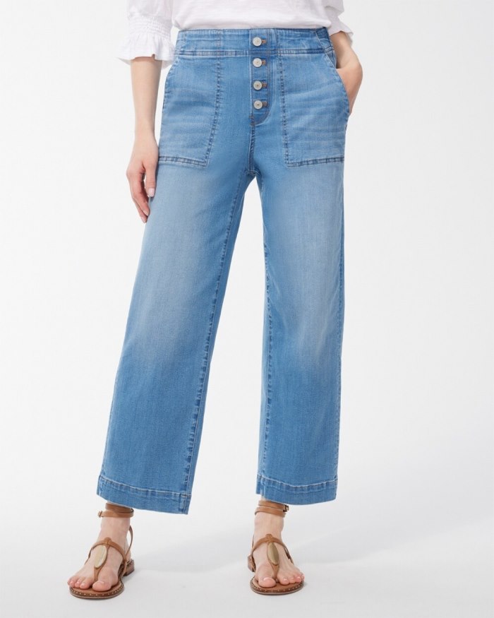 Chicos Pull-On Wide Leg Ankle Jeans - Amilla Indigo