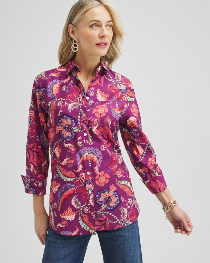 Chicos No Iron Stretch Paisley Shirt - Plumberry