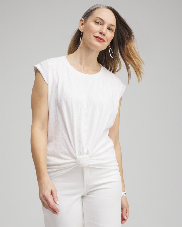 Chicos Knot Front Tee - Alabaster