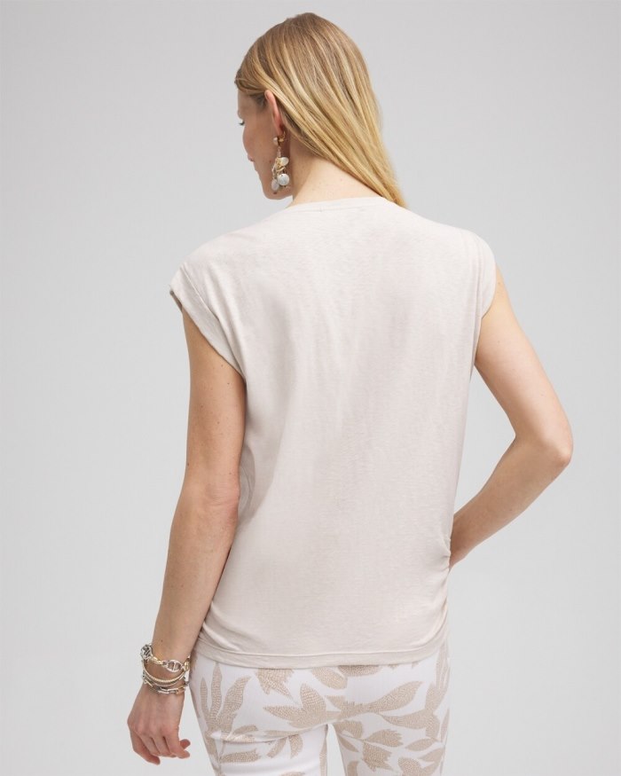 Chicos Knot Front Tee - Alabaster