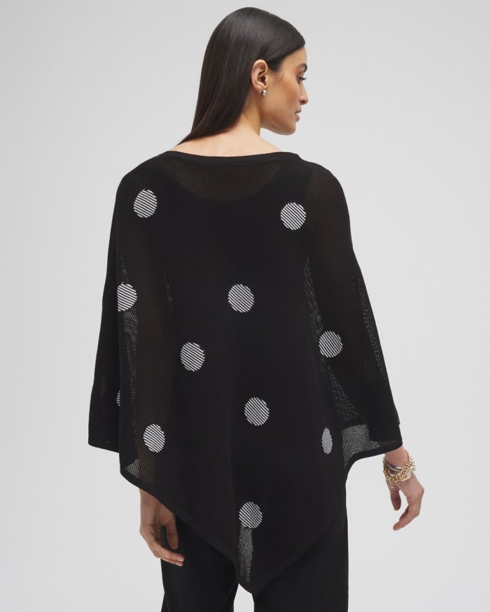 Chicos Jacquard Polka Dot Knit Poncho - Black