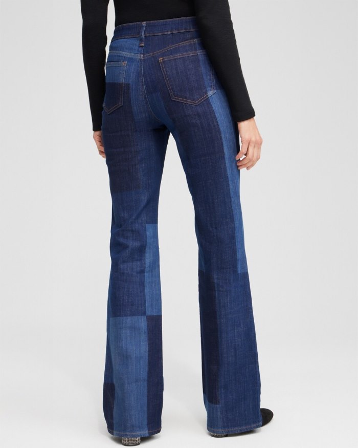 Chicos Girlfriend Laser Patch Flare Jeans - Lenia Indigo