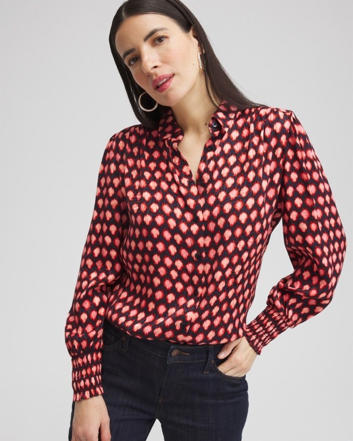 Chicos Jacquard Ikat Blouse - Classic Navy