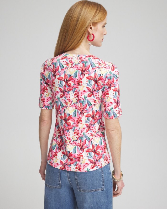 Chicos Floral Everyday V-neck Tee - Watermelon Punch