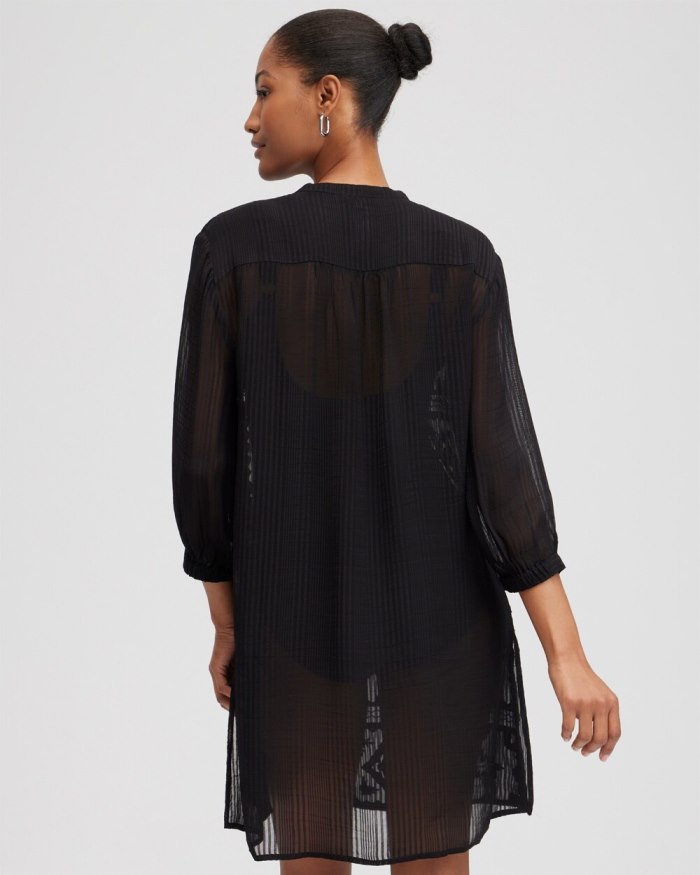 Chicos Embroidered Swim Dress Coverup - Black