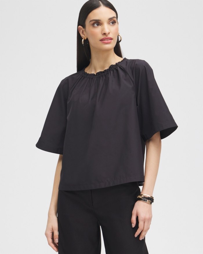 Chicos Black Label Smock Neck Blouse - Black