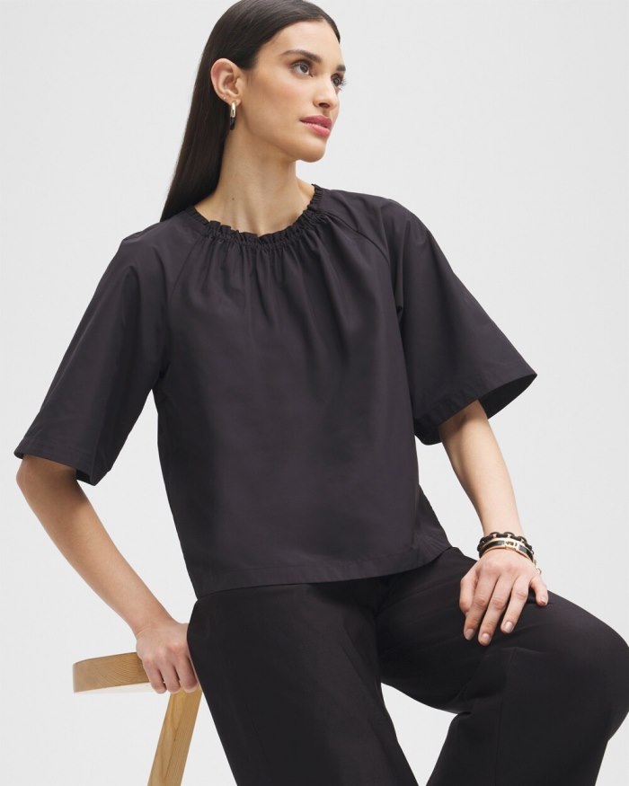 Chicos Black Label Smock Neck Blouse - Black