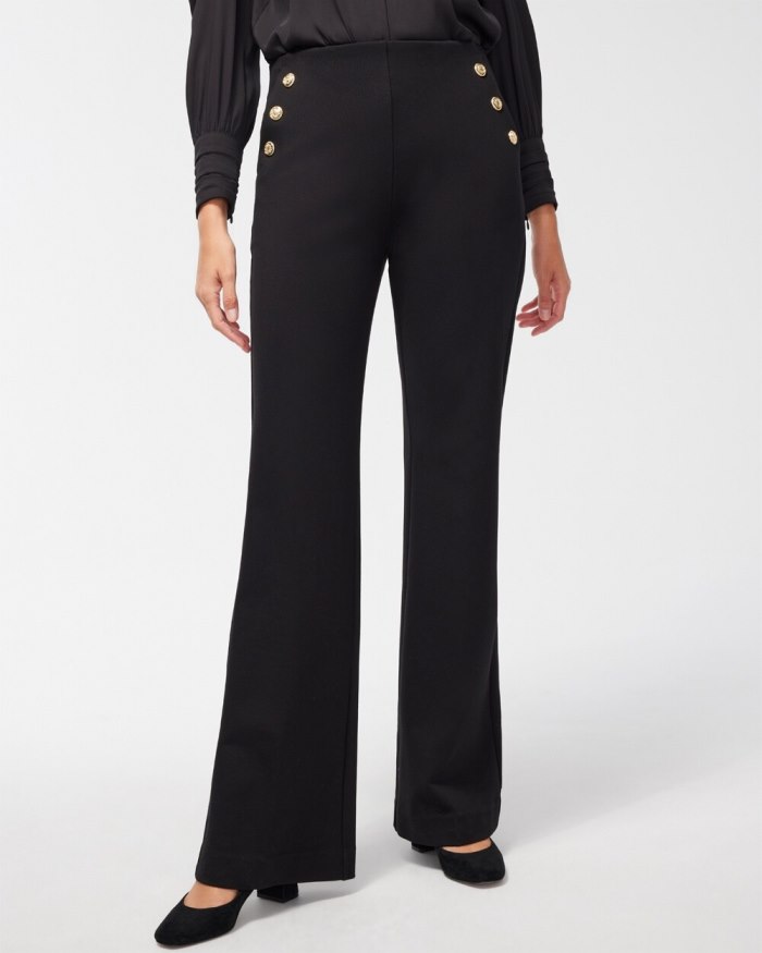 Chicos Ponte Button Flare Pants - Black