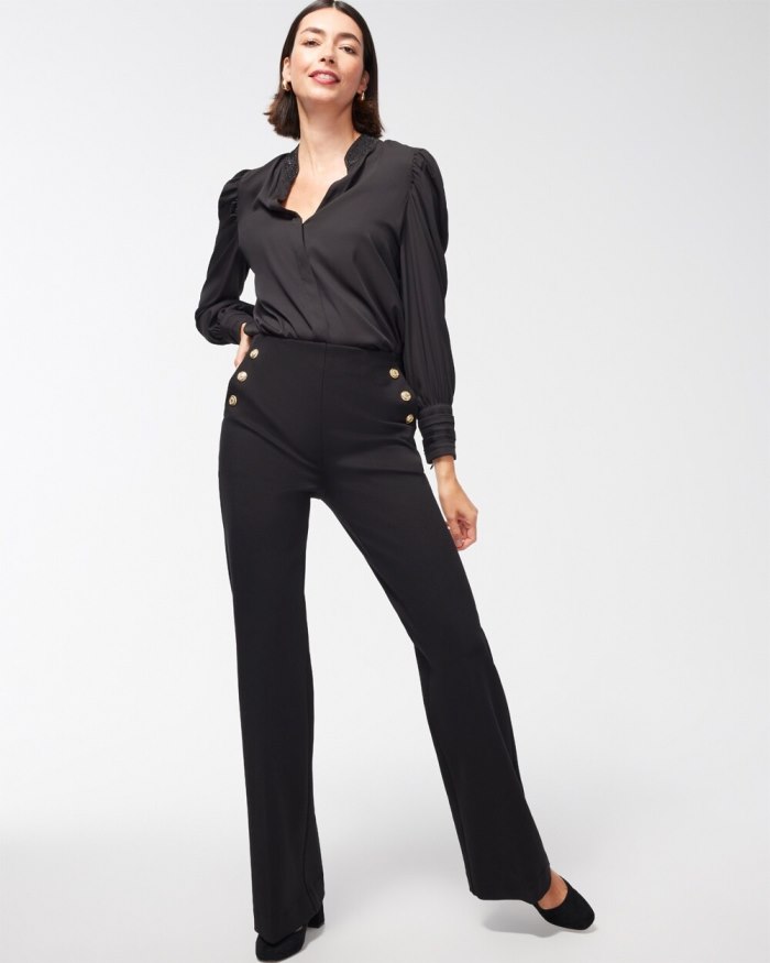 Chicos Ponte Button Flare Pants - Black