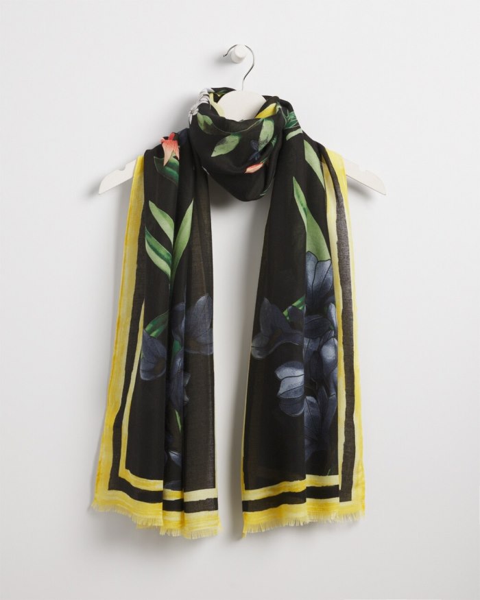 Chicos Floral Oblong Scarf - Black